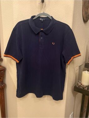 Fred Perry Men Navy Polo with Orange Trim Top Size XXL